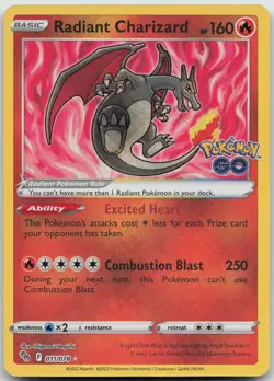 Radiant Charizard Radiant Rare Pokemon GO 011/078 NM - Image 1
