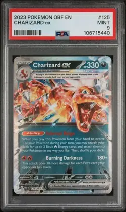 PSA 9 MINT Charizard ex 125/197 Pokemon Obsidian Flames Holo Rare - Image 1