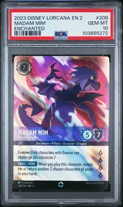 DISNEY LORCANA EN 2 RISE OF THE FLOODBORN Madam Mim Enchanted 208 PSA 10 DRAGON - Image 1