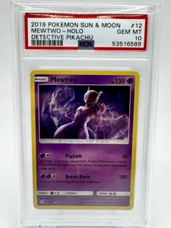 2019 POKEMON SUN & MOON DETECTIVE PIKACHU #12 MEWTWO-HOLO PSA 10 - Image 1