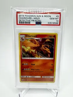 2019 POKEMON SUN & MOON DETECTIVE PIKACHU #5 CHARIZARD-HOLO PSA 10 - Image 1