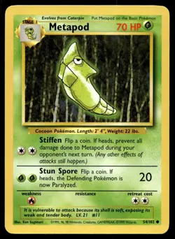 Metapod 54/102 Pokemon Card Base Set Common 70 HP Lightly Played XT - Image 1