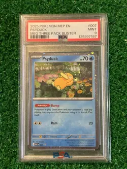 2025 POKEMON MEP MEGA EVOLUTION THREE PACK BLISTER #007 PSYDUCK PSA 9 - Image 1