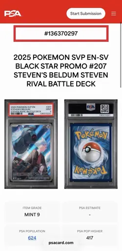 PSA 9 Steven’s Beldum Promo 207 - English Pokemon Stevens Battle Deck - Image 3