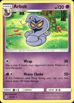 Pokemon Arbok SM - Unbroken Bonds 63/214 Light Play LP+ or Better - Image 1