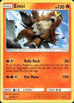 Pokemon Entei SM - Cosmic Eclipse 28/236 Light Play LP+ or Better - Image 1