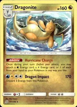 Pokemon Dragonite SM - Unified Minds 151/236 Light Play LP+ or Better - Image 1