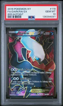 2016 Pokemon XY Breakpoint Darkrai Ex Full Art #118 GEM MT PSA 10 New Cert - Image 1
