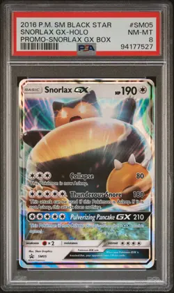 PSA 8 Snorlax GX SM05 Sun & Moon Holo Black Star Promo Pokemon Card - Image 1