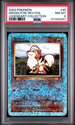 Growlithe 45/110 Reverse Holo - Pokemon Legendary Collection 2002 Vintage PSA 8 - Image 1