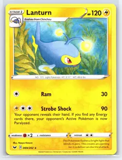 2020 Pokemon TCG Sword And Shield Lanturn #69/202 Regular Rare NM - Image 1