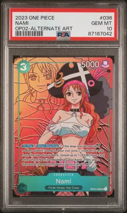 2023 ONE PIECE OP02-ALTERNATE ART PARAMOUNT WAR #036 NAMI PSA 10 - Image 1