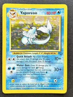 VAPOREON 12/64 Holo Pokemon Jungle Set Card Vintage 1999 MP - Image 1