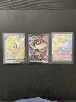 Pokemon TCG Celebi VMAX + V + Rainbow 3 Card Lot NM / M Chilling Reign 2021 Set - Image 1