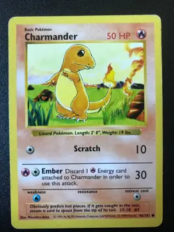 3 Charmander 46/102 BASE set Pokemon card shadowless (#2) - Image 2