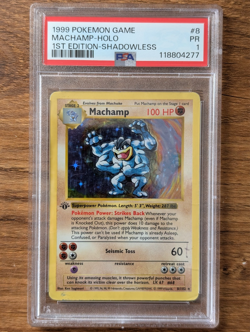 1999 Pokemon Base Game 1st Edition PSA 1 Machamp Holo Shadowless #8 Poor PR - Image 1