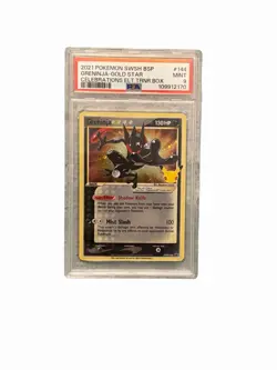 Pokemon Greninja Gold Star Celebrations ETB Black Star Holo Promo SWSH144 PSA 9 - Image 1