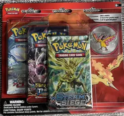 pokemon 3 pack blister XY-Era Primal Clash Breakthrough Steam Siege Moltres Pin - Image 1