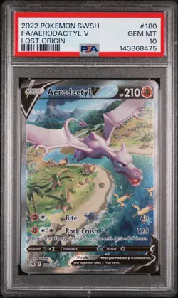 2022 POKEMON SWORD & SHIELD LOST ORIGIN #180 FULL ART/AERODACTYL V PSA 10 - Image 1