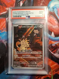 Pokemon TCG Meowth Card 203/182 Team Rockets, PSA 9, Destined Rivals Set - Image 1