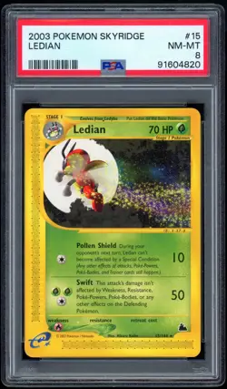 2003 Pokemon Unlimited Skyridge 15/144 Ledian Non-Holo PSA NM-MT 8 - Image 1