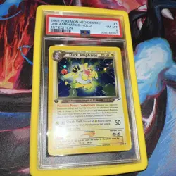 POKEMON PSA 8 NM MINT 2002 DARK AMPHAROS 1ST EDITION NEO DESTINY HOLO 1/105 - Image 1