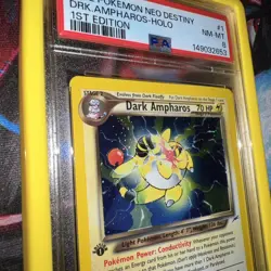 POKEMON PSA 8 NM MINT 2002 DARK AMPHAROS 1ST EDITION NEO DESTINY HOLO 1/105 - Image 3