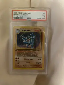 1999 POKEMON GAME 8 MACHAMP-HOLO 1ST EDITION PSA 7 - Image 1