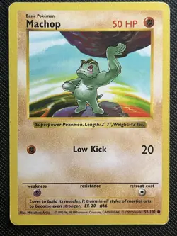 Machop 52/102 - Base Set - Shadowless Common Pokemon Card - MP - Image 1