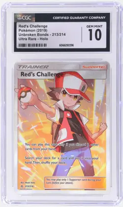 2019 POKEMON UNBROKEN BONDS RED'S CHALLENGE #213 CGC 10 GEM MINT #6066292296 - Image 1
