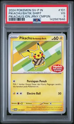 2024 POKEMON INDONESIAN SV-P PROMO #101 PIKACHU IN BATIK SHIRT PSA 3 - Image 1