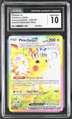 CGC 10 Pikachu EX 238/191 Special Illustration Rare Surging Sparks Pokemon - Image 1