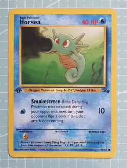 Horsea 49/62 Common: 1st First Edition Fossil Pokemon Trading Card Game TCG - Image 1