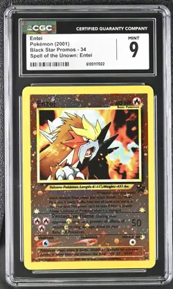 CGC 9 Entei 34 Reverse Holo Spell Of The Unown: Black Star Promos Pokemon - Image 1