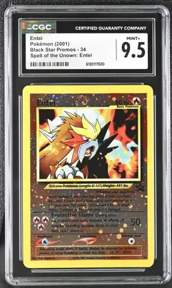 CGC 9.5 Entei 34 Reverse Holo Spell Of The Unown: Black Star Promos Pokemon - Image 1