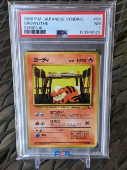 1998 Pokemon Japanese Growlithe #58 Glossy Vending Series III PSA 7 NM - Image 1