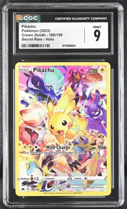 CGC 9 Pikachu 160/159 Secret Rare Holo Crown Zenith Pokemon - Image 1