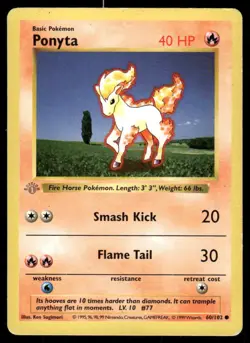 Pokemon Tcg Ponyta [1st Edition] #60 Pokemon Base Set Gray Stamp MP - Image 1