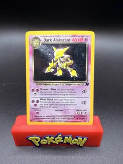 Dark Alakazam 1/82 Holo Rare Unlimited Team Rocket Pokemon w/ Swirl - MP-c - Image 1