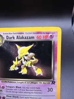 Dark Alakazam 1/82 Holo Rare Unlimited Team Rocket Pokemon w/ Swirl - MP-c - Image 2