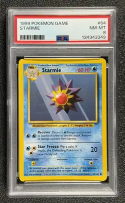 1999 Pokemon Game #64 Starmie 64/102 Base Set Series Common Pokemon Card PSA 8 - Image 1