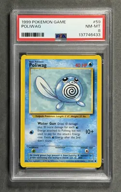 1999 Pokemon Game #59 POLIWAG Common WOTC Base Set Series Card 59/102 PSA 8 - Image 1