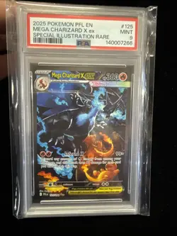 2025 POKEMON PFL SPECIAL ILLUSTRATION RARE #125 MEGA CHARIZARD X EX PSA 9 - Image 1