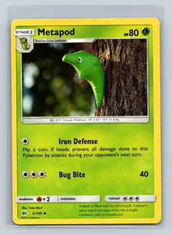 Metapod #2/149 SM Base Set Uncommon - Pokemon Card D24 - Image 1