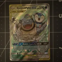 Pokemon Blastoise & Piplup GX Sm-Cosmic Eclipse Ultra Rare 215/236 Full Art Holo - Image 1