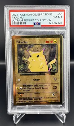 2021 POKEMON CELEBRATIONS ULTRA-PREMIUM COLLECTION #58 PIKACHU PSA 8 -METAL CARD - Image 1
