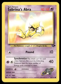 Pokemon Cards Sabrina's Abra 93/132 Unlimited Gym Challenge WOTC Common LP - Image 1
