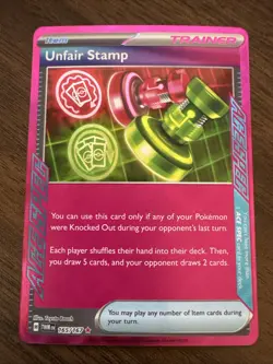 Pokemon Trainer Unfair Stamp 165/167 Sv06: Twilight Masquerade ACE SPEC Holo - Image 1