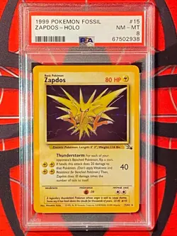 PSA 8 Zapdos Fossil Holo Rare 1999 Pokemon #15 (Corrected Foil Version) - Image 1