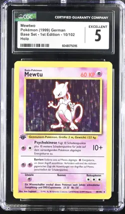 CGC 5 Mewtwo 1999 Base Set 1st Edition GERMAN 10/102 Holo Pokemon Card psa - Image 1